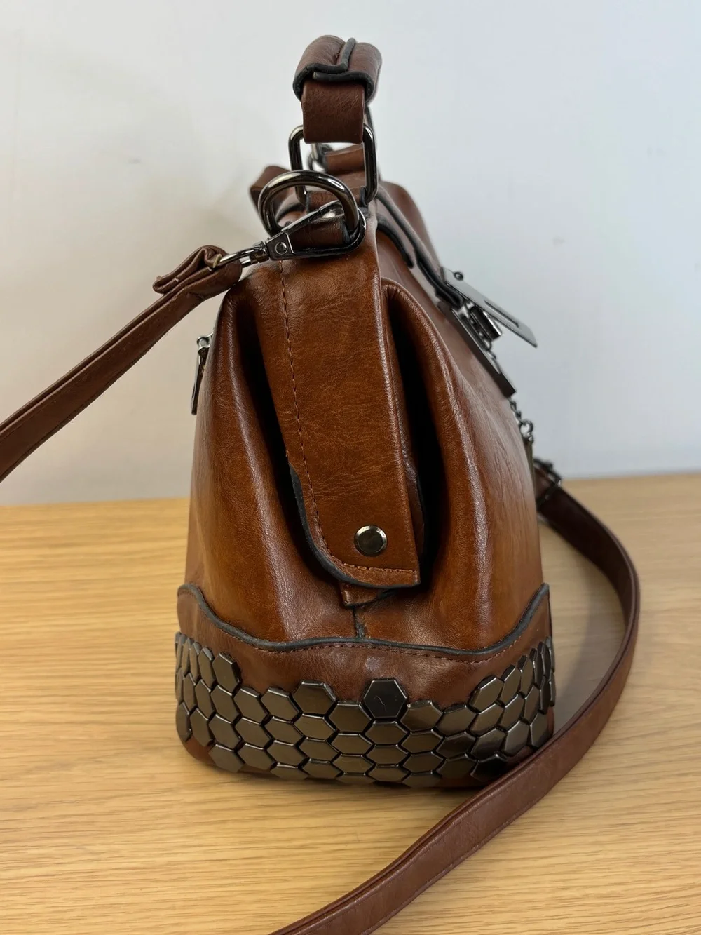 Vintage Inspired Doctor Bag Shape Gun Metal Rivets in Hexagonal Form- Unbranded